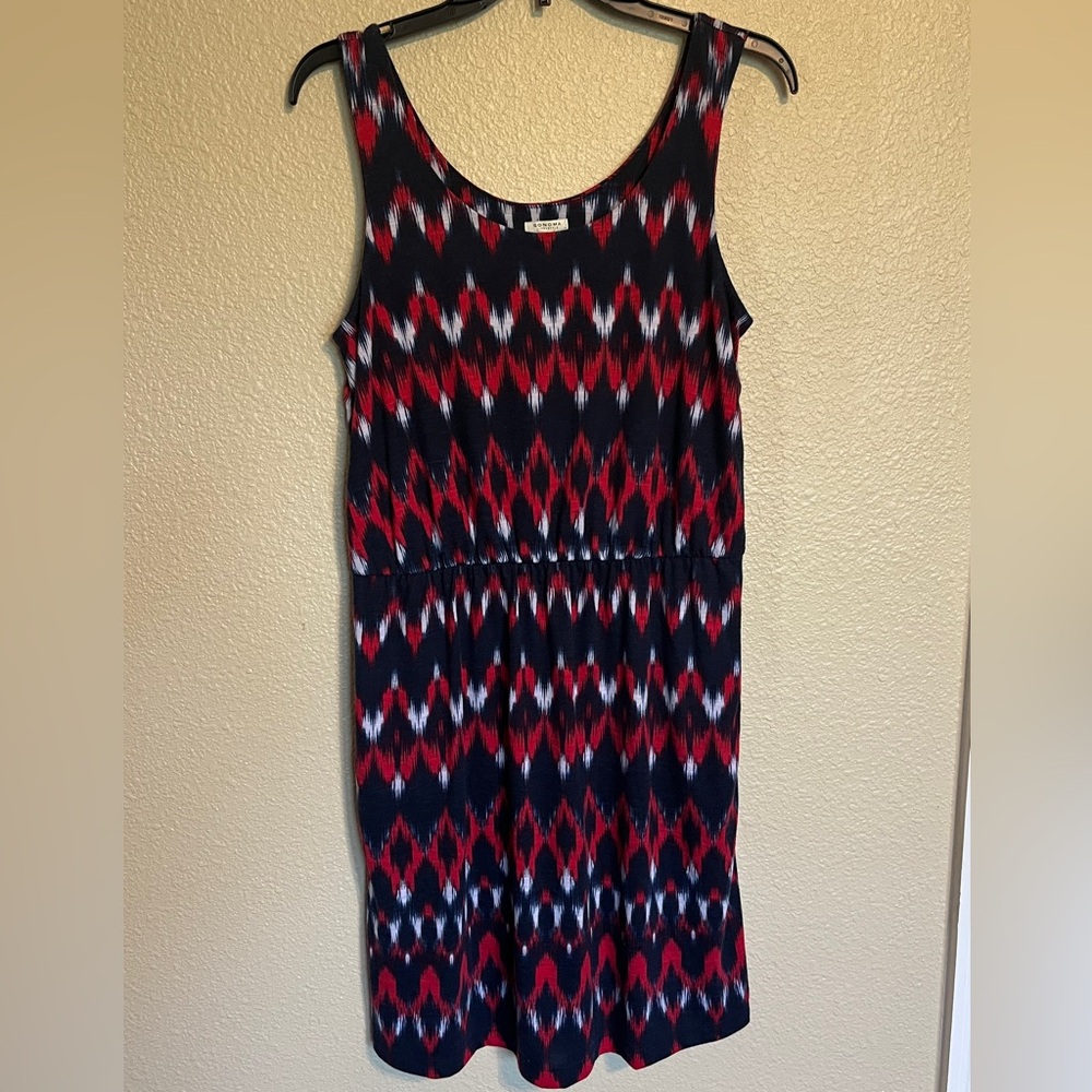 Sonoma M Red, Navy, & White Chevron Patterned Sleeveless Dress